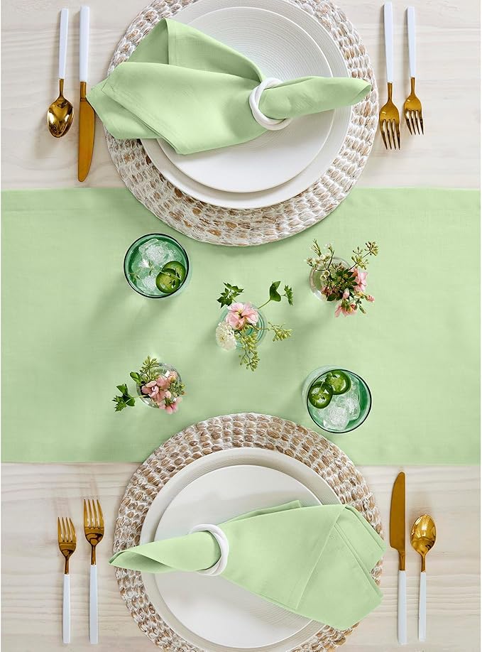 Solino Home Linen Pastel Green Table Runner 48 Inches - 100% Pure Linen Farmhouse Short Table Runner 14 x 48 Inch Ideal for Dresser and Coffee Tables - Fete