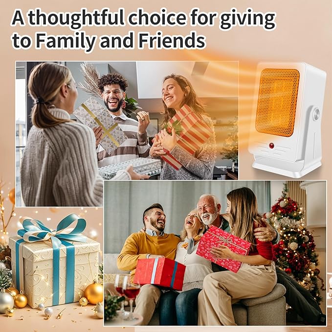 Portable Space Heaters for Indoor Use,Desktop Heater with 900W PTC 2s Fast Heating, 30° Adjustable Angle Design Small Electric Heater Lightweight for Personal, Office,Room,White