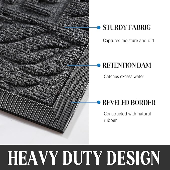 Yimobra Welcome Matt Outdoor 60x36, Waterproof All-Season Front Door Mat, All-Weather Doormat, Sturdy Natural Rubber, Fade Resistant, Low Profile, Easy Clean Patio Porch Entryway Mat, Grey