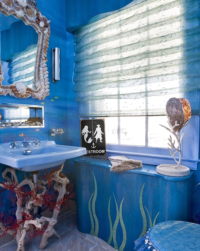 ALKB Nautical Themed Vintage Restroom Door Sign Fun Mermaid and Pirate Sign Suitable for Ocean, Beach, Ship Themed Wall Decor 8x12 Inch