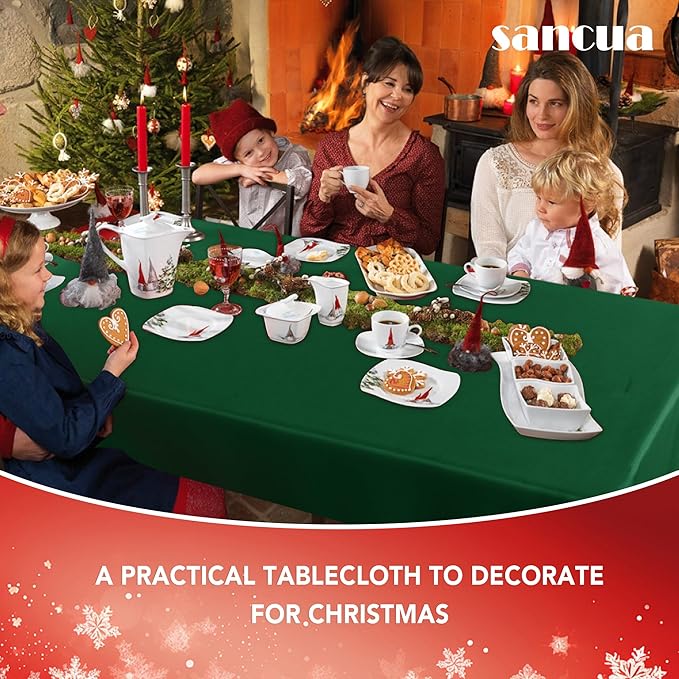 sancua Rectangle Tablecloth - 60 x 84 Inch - Stain and Wrinkle Resistant Washable Polyester Table Cloth, Decorative Fabric Table Cover for Dining Tables, Buffet Parties and Christmas, Hunter Green