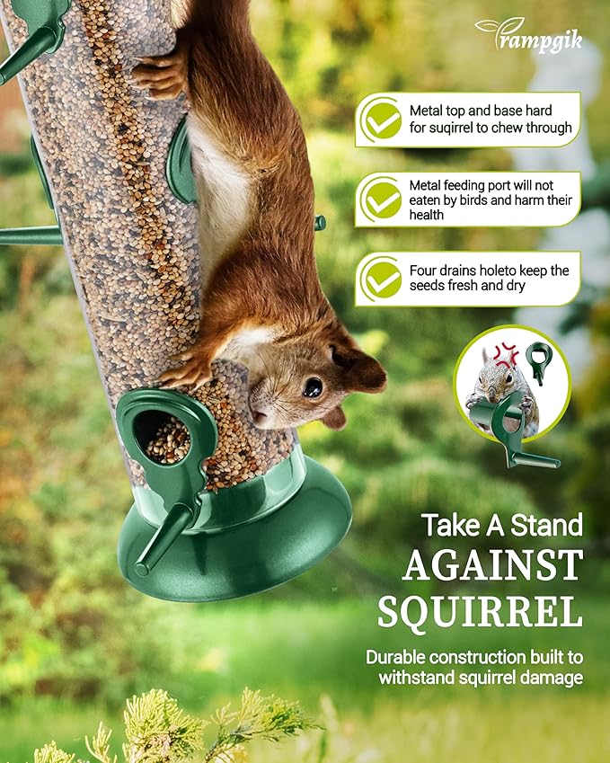 Metal Tube Bird Feeders for Outdoors Hanging,Finch Feeders for Outside,Chew-Proof Hanging Birdfeeder,Squirrel-Proof 6 Ports Bird Feeder 13 Inch,Anti-Rust,Green,1 Pack(Seed is not Included)