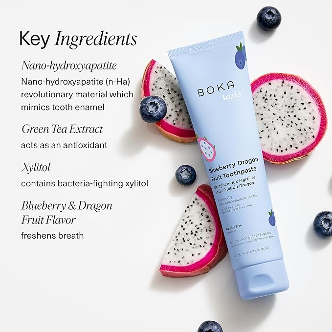 Boka Fluoride Free Toothpaste Nano Hydroxyapatite Toothpaste - Blueberry Dragon Fruit Flavor, 4 oz 1Pk US Manufactured