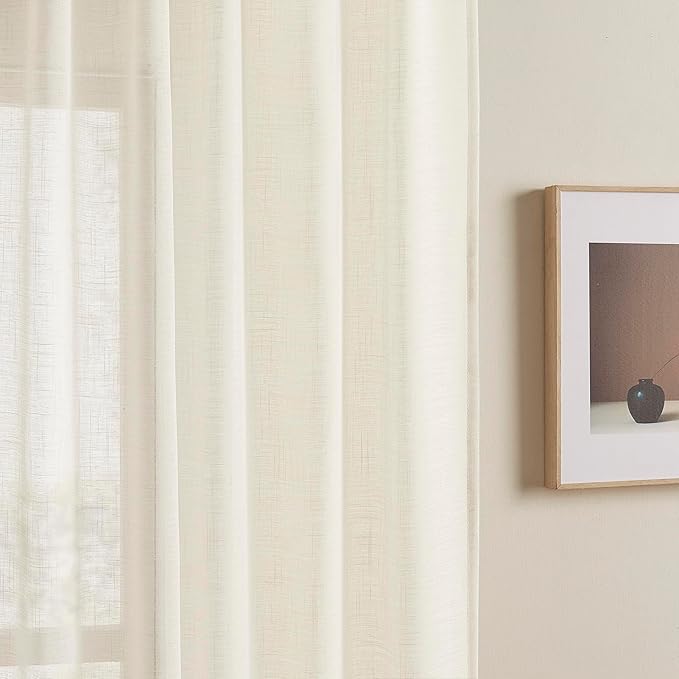 Joydeco Sheer Curtains 108 Inches Long, White Curtains for Living Room 2 Panels Set, Linen Curtains Window Privacy Assured with Light Filtering(W52 x L108 Inch,Linen)