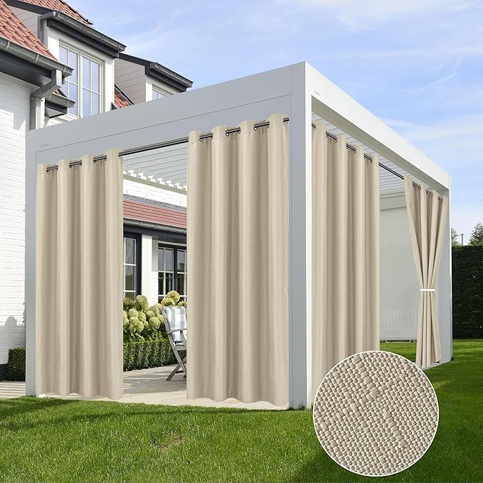 HolidayIdeas Linen Outdoor Curtains for Patio Waterproof 4 Panels Cream Outside Curtains 108 inch Length-Indoor/Outdoor Gazebo Curtains Weatherproof, Privacy for Pergola, Porch, Cabana 54"x108"