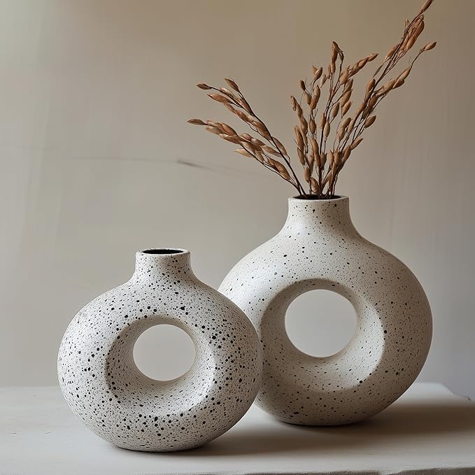 NOBULA Ceramic Bagel Vases C6 – Thoughtful for Mom – Elegant Set of 2 for Living Room, Bedroom or Table – Modern Home Decor She’ll Love – Perfect for Flowers & Plants