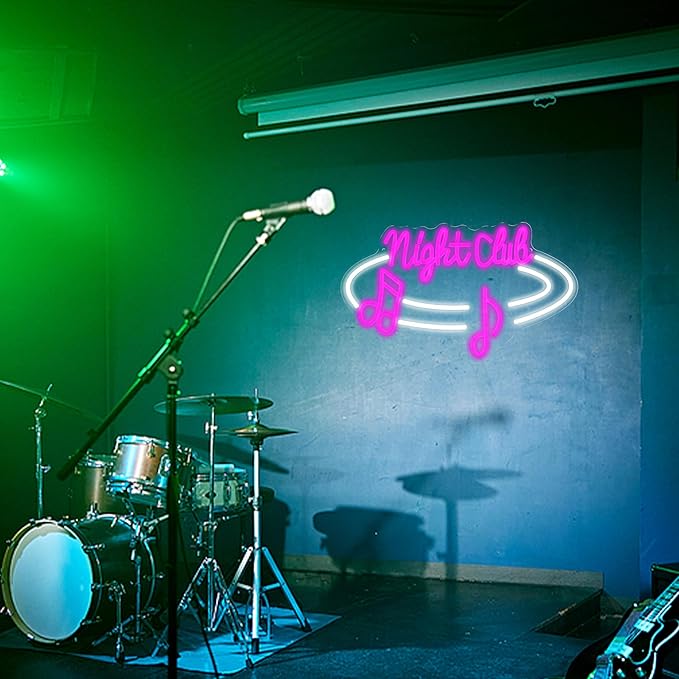 LISIGNVE Night Club Neon Sign Dimmable Switch Led Bar Sign Neon Light for Wall Decor USB Powered Music Light Up Sign for Bar Club Party Pub Music Station(16.5 * 9.8 In)