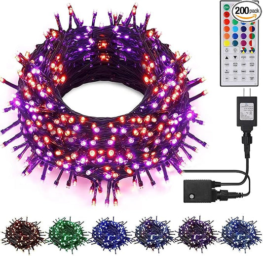 HOME LIGHTING 66ft Christmas Decorative Mini Lights, 200 LED RGB Changing 8 Functional Green Wire Fairy Halloween Lights with Remote Timer, Plug in Indoor Outdoor Xmas Wedding Party Decor