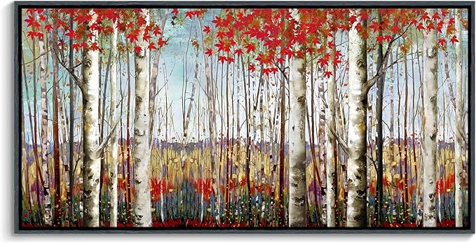 Mofutinpo Large Framed Wall Decor canvas Red Leaves White Birch Tree Wall Art For Living Room bedroom rustic kitchen Modern painting Artwork 29x58 Large Size Black Framed