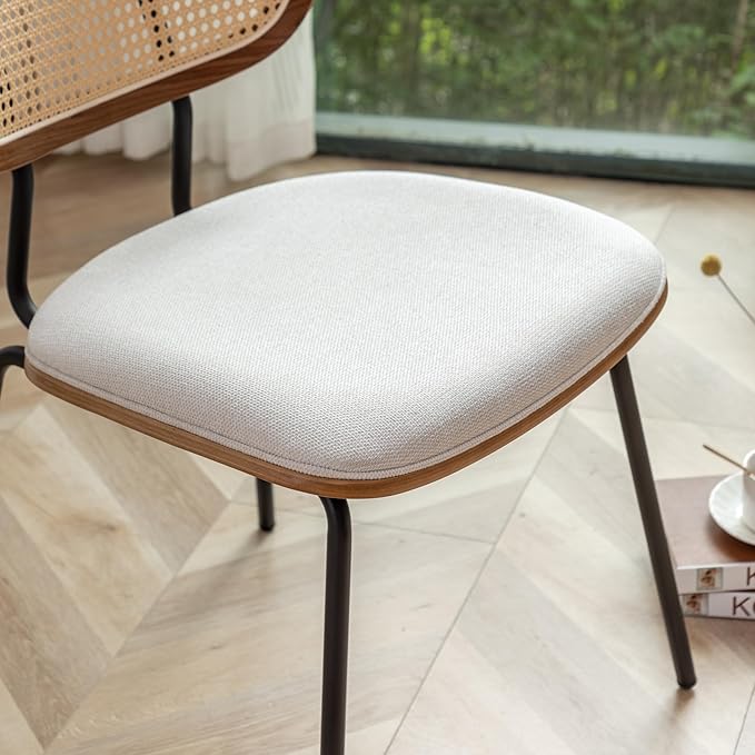 Rattan Dining Chairs Set of 4, Mid Century Modern Dining Chairs with Cane Back for Kitchen Dining Room, 19 Inch Fabric Beige