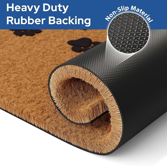 Barnyard Designs Natural Coco Coir Heavy Duty Backing Doormat - Large Cute Non-Slip Front Door Welcome Mat for Outside Entrance or Porch Entry, Brown (24x36, Paws)