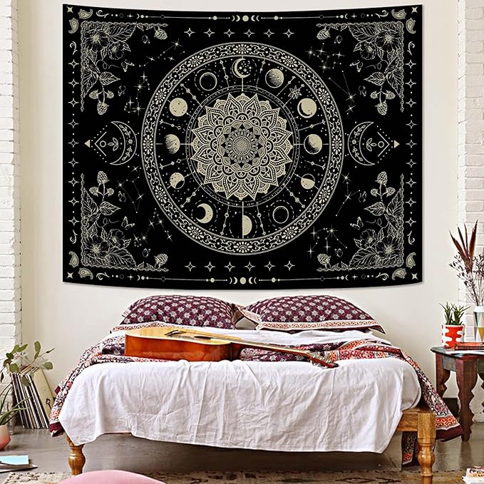 Lunerfex Mandala Moon Tapestry Boho Tapestry for Bedroom Black Tapestries Wall Hanging Living Room Wall Art and Home Decor 44x60