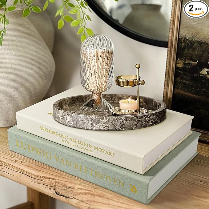 Aesthetic Decorative Books -Set of 2 Minimalist Linen Hardcover Faux/Fake Books for Coffee Table Home Decor Living Room Decoration, Photo Storage or as a Keepsake Box(Sage-beige-musician)