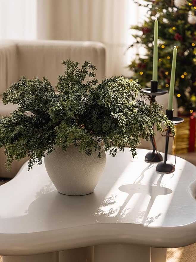 MISSPIN 12 Pcs 21.5 Inches Christmas Cedar Branches, Cedar Artificial Christmas Branches DIY Crafts Faux for Xmas Indoor Outdoor Home Decor