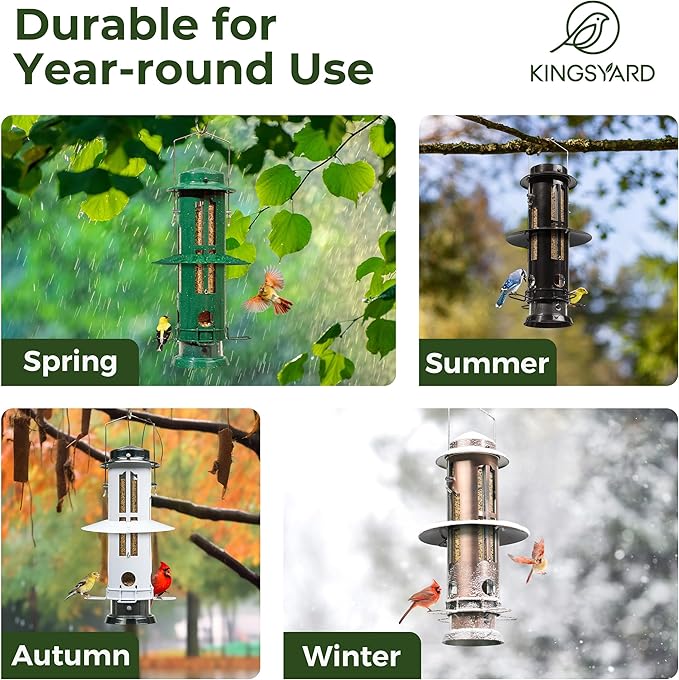 Kingsyard Squirrel Proof Bird Feeder with Removable Base, All Metal, Tube Bird Feeders for Outdoors Hanging, Easy to Clean & Refill, Black