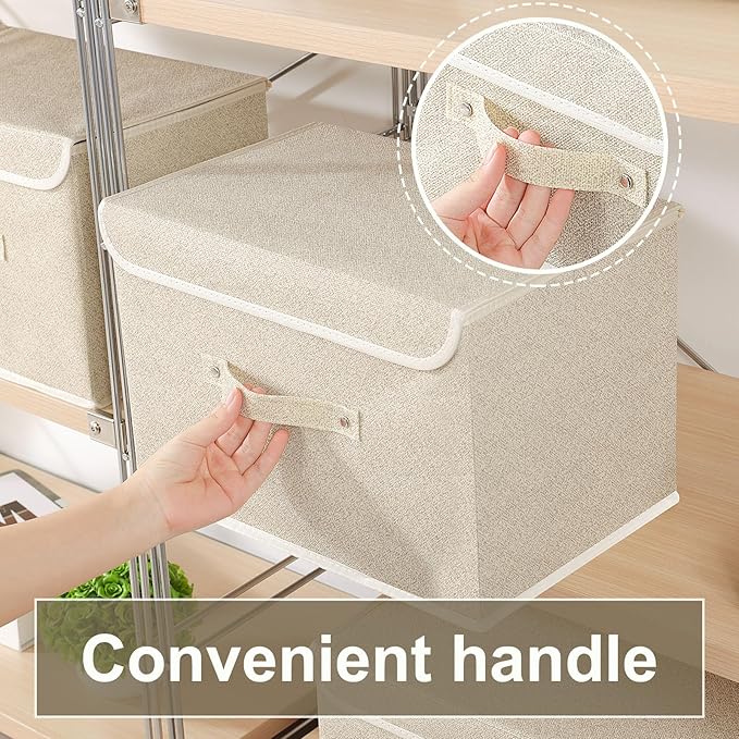 Fabric Storage Bins Cube Organizers with Flip-Top Lid and Handles,Storage Boxes for Organizing Home,Office,and Closet,Grey and Beige,3 Pack 15 x 9.8 x 9.8 in