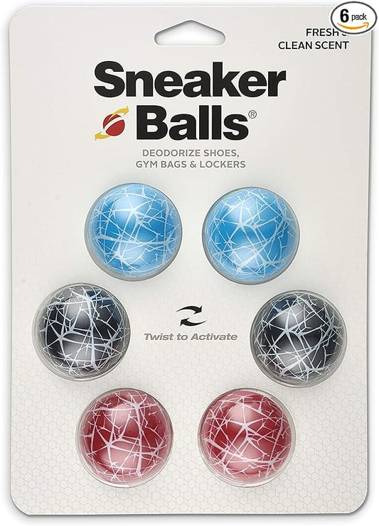Sneaker Balls Scratch Sof Sole Shoe Eliminator & Remover, 3PK-Fresh, Clean Scent Blocks Odors-Twist-to-Activate, Colorful Designs, 6 Pack