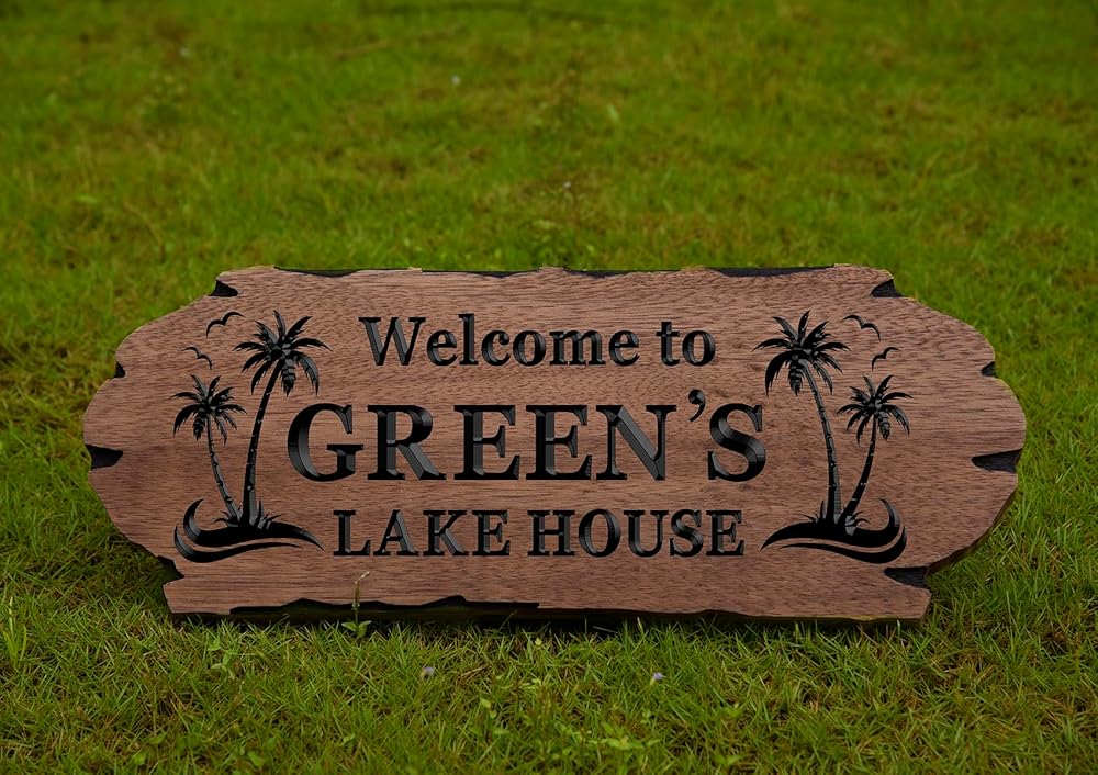 Personalized Cabin Sign - Rustic Wood Welcome Sign for Outdoor, Home Wall Decor,Farmhouse Decor, Custom Backyard Sign,Carved wood sign.3D Carving Wood Sign.