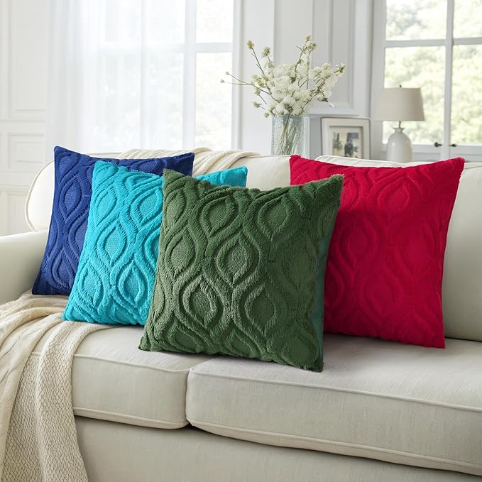 decorUhome Fall Throw Pillow Covers 12x20 Inch Set of 2, Soft Plush Decorative Faux Fur Teal Solid Couch Pillow Covers, Accent Farmhouse Neutral Lumbar Euro Pillow Cases for Sofa Bed Living Room