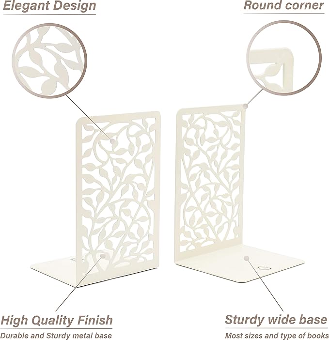 CNK Infinite Leaves Bookends - Metal Set of 2 for Heavy Books, Home Office & Decorative Book Stoppers