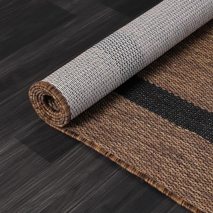 Bordered Outdoor Rug 5x7 Washable Outside Carpet for Indoor Patio Porch Waterproof Easy Cleaning Non Shedding Area Rugs Nut Brown - Black 5 x 7