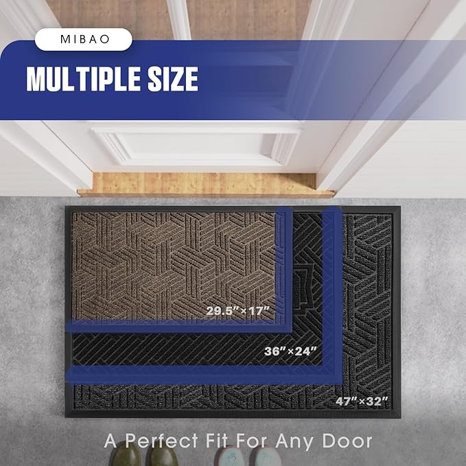 Mibao Front Door Mat Outside Entrance, Durable Outdoor Indoor Mat, Low Profile Heavy Duty Doormat, Non-Slip, Traps Dirt and Moisture, Easy Clean Patio Porch Entryway Mat, 24" x 36", Grey