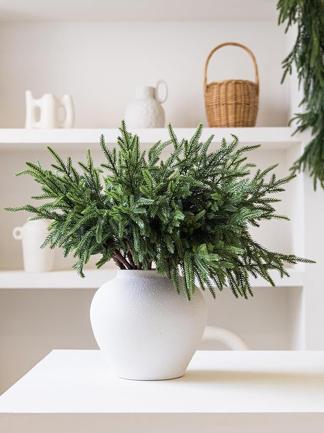 MISSPIN 30 Pcs 19.5 Inches Christmas Norfolk Pine Branches, Norfolk Pine Artificial Christmas Branches DIY Crafts Faux Pine Branches for Xmas Indoor Outdoor Home Decor