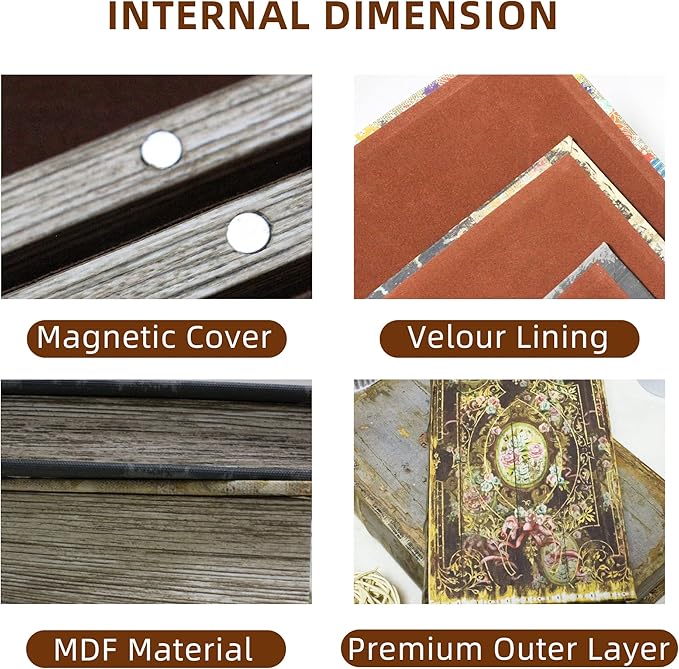 Decorative Book Box Set of 2, Trinket Keepsake Storage Boxes Shaped Storage Box Vintage Style Decorative Book Boxes Antique Books for Decoration Medal Pattern