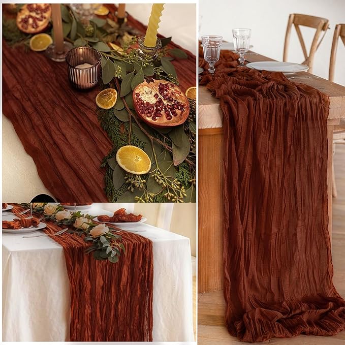 6 Pack Terracotta Cheesecloth Table Runner 10FT Boho Rustic Cheese Cloth Table Runner for Wedding 20 x 120 Inch Long Bridal Shower Baby Shower Gauze Fabric Sheer Birthday Party Table Decorations