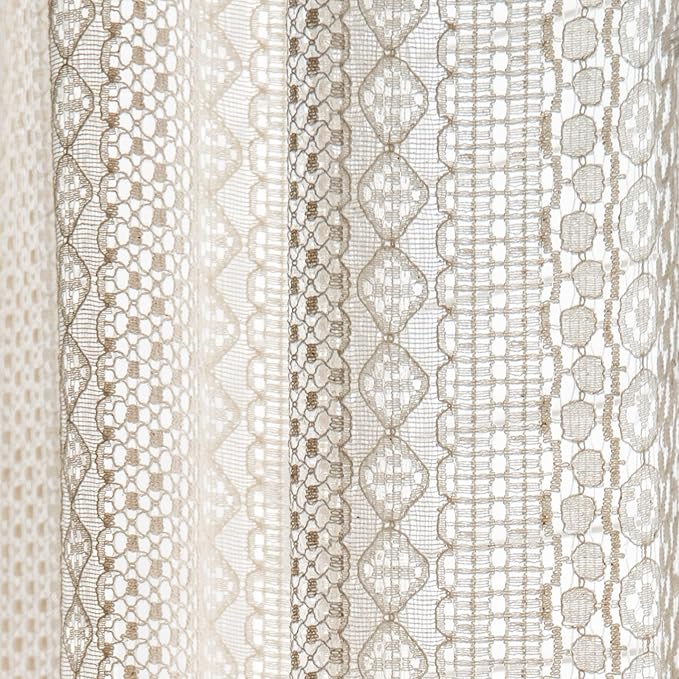 Sutuo Home Boho Curtain Crochet Lace Semi-Sheer Bohemian Hollow Knitted Handmade Tassels, Rod Pocket Window Treatment Vintage Rustic Farmhouse Drapes for Bedroom, 1 Panel 59" W x 96" L, Beige