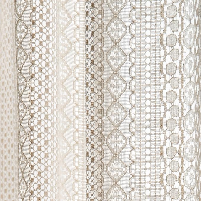 Sutuo Home Boho Curtains Crochet Lace Semi-Sheer Bohemian Hollow Knitted Handmade Tassels, Rod Pocket Window Treatment Vintage Rustic Farmhouse Drapes for Living Bedroom, 1 Panel 59" W x 63" L, Beige
