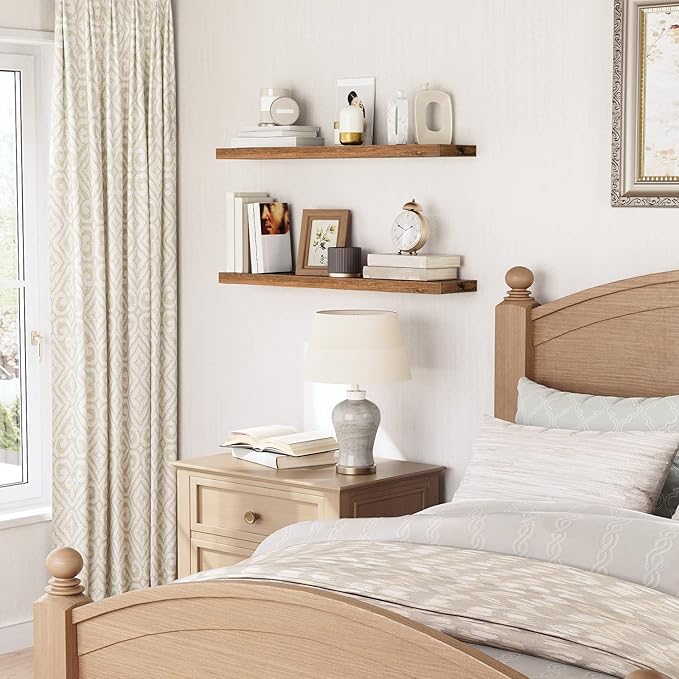 HOOBRO Floating Shelves for Wall, Wall Mounted Shelf Set of 2, 39.4" Hanging Shelf with Invisible Brackets, for Wall Bathroom, Bedroom, Toilet, Kitchen, Livingroom, Office, Rustic Brown BF100BJP201G2