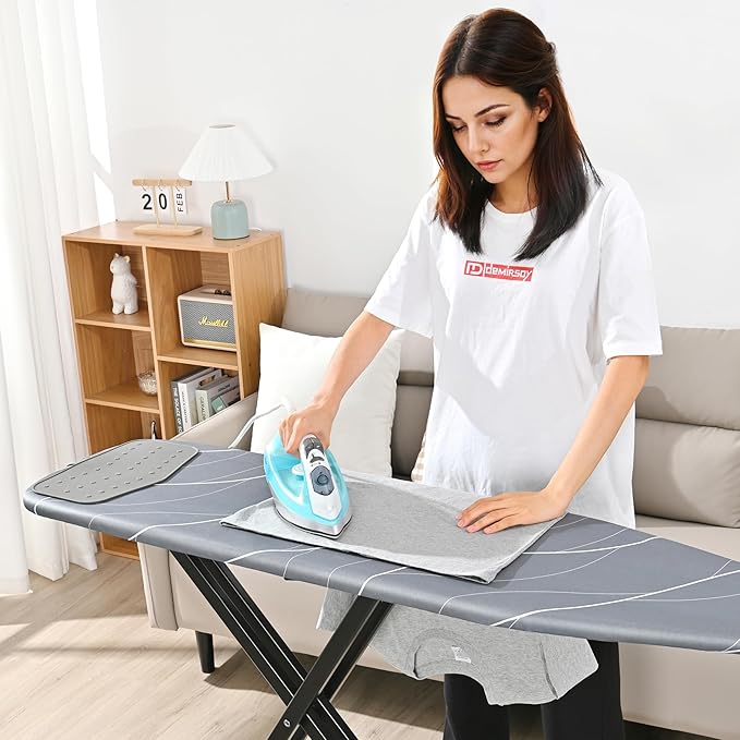 APEXCHASER Ironing Board with Silicon Iron Rest, Heavy-Duty Legs and Heat Resistant Cover, 13x53 inch, Black