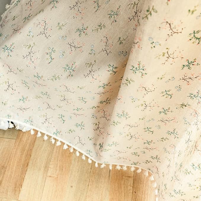 Sutuo Home Florals Boho Farmhouse Curtains, Semi-Blackout Drape Bohemian Window Treatment Cotton Linen Panel with Tassels for Bedroom Living Room, Rod Pocket, 1 Panel 59" W x 84" L