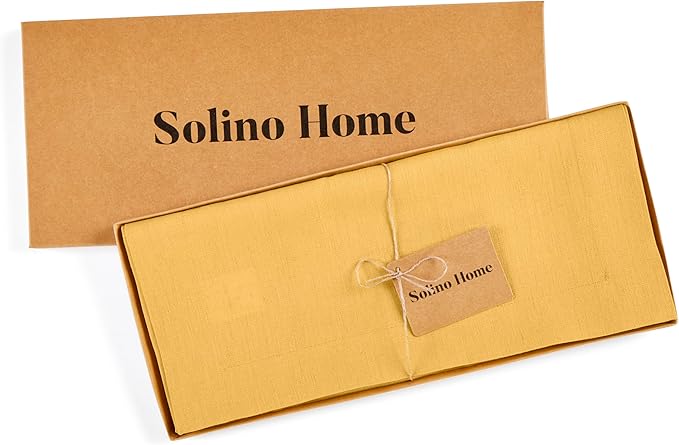 Solino Home Linen Mustard Yellow Table Runner 72 Inches Long - 100% Pure Linen 14 x 72 Inch Table Runner - Fete
