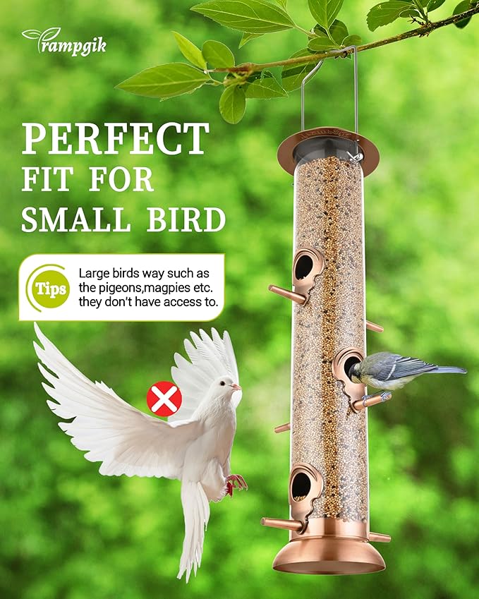 Metal Tube Bird Feeders for Outdoors Hanging,Finch Feeders for Outside,All Metal Brushed Copper Finishing,14 Inch 6 Port (Seed is not Included)