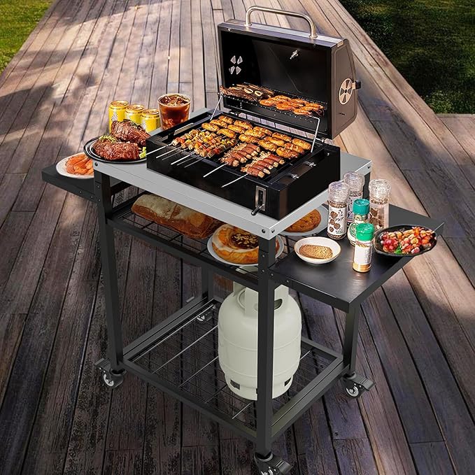 Outdoor Grill Table, Stainless Steel Grill Cart for Blackstone Griddle, Pizza Oven Stand for Onni, Kitchen Cooking Prep Table BBQ Cart for Party, Bar, Camping
