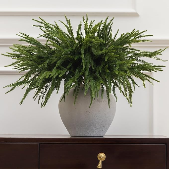 MISSPIN 12 Pcs 21.5 Inches Christmas Norfolk Pine Branches, Norfolk Pine Artificial Christmas Branches DIY Crafts Faux Pine Branches for Xmas Indoor Outdoor Home Decor