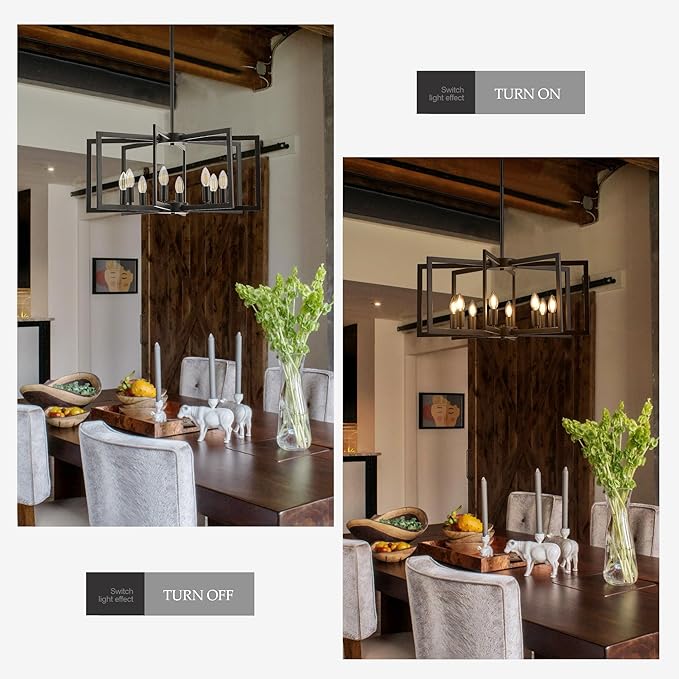 Modern Farmhouse Black Chandeliers for Dining Room, 8-Light Industrial Metal Chandeliers Geometric Pendant Lights Kitchen Island for Entryway Stairway Foyer Hallway