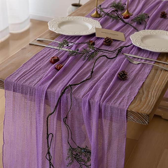 6pcs Lilac Gauze Rustic Cheesecloth Table Runner 120 Inch 10 FT for Wedding Baby Shower Bridal Shower Birthday Engagement Garden Outdoor Party Long Sheer Boho Decorations