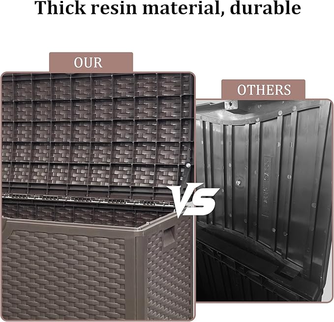 80 Plus Gallon Outdoor Storage Box, Waterproof Resin Deck Box Outdoor Storage Bin for Patio, Poolside, and Garden, Lockable & UV-Resistant, Ideal for Small Spaces, Brown