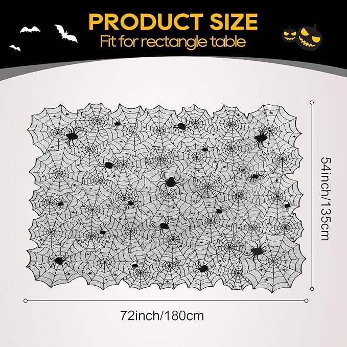 eZAKKA Halloween Table Cloth, 54" x 72" Spider Webs Tablecloths Black Tablecloth Lace Fabric Table Cloths Spooky Cover