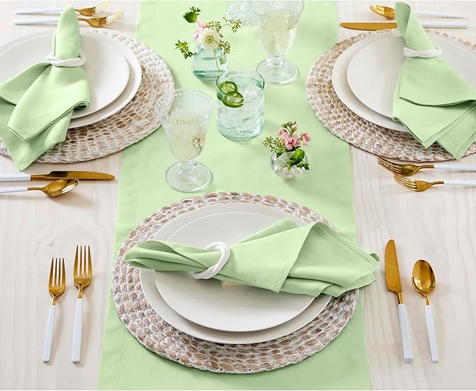 Solino Home Linen Table Runner 108 Inches Long - 100% Pure Linen Pastel Green Table Runner 14 x 108 Inch - Fete