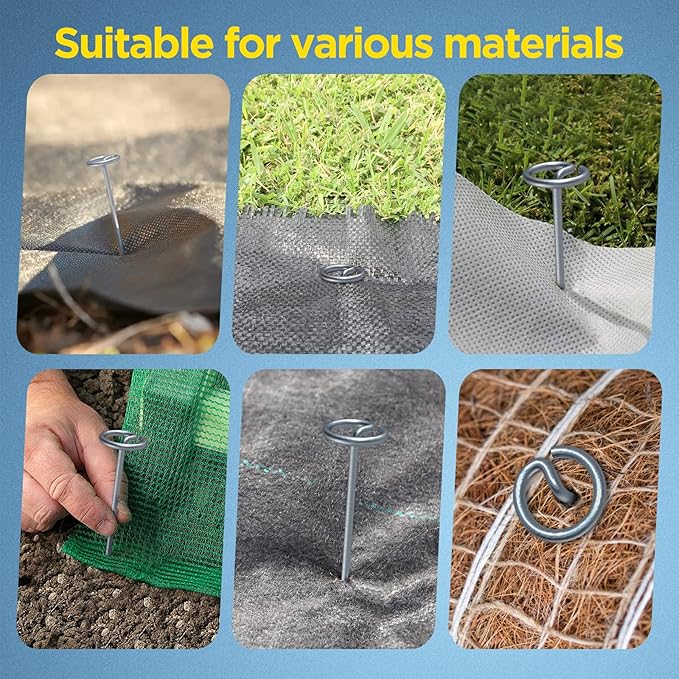 Landscape Fabric Pins, Thickened 8 Gauge Circle Top Landscape Pins-120 Pcs, Not Easy to Bend 6 inch Galvanized Landscape Fabric Stakes, More Holding Power Than U-Shape Garden Staples(120)