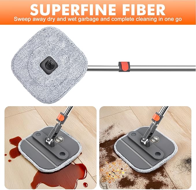 Upgraded Spin Mop and Bucket Set Self-Standing Mop Bucket Separate Dirty and Clean Water System Self Wringing 360° Rotating 90° Foldabl Mops and Buckets for Floor Cleaning (Dark Gray, 2Pads)