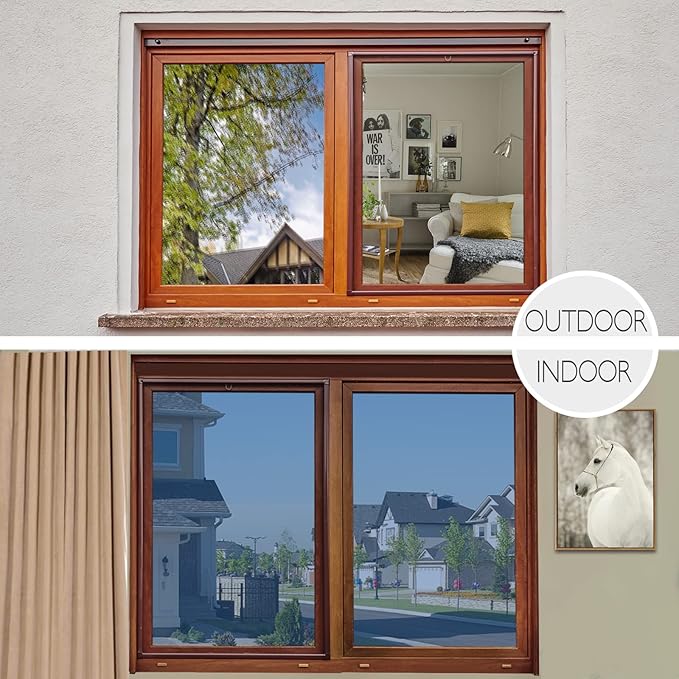 HIDBEA One Way Window Film Daytime Privacy, Heat Control UV Blocking Reflective Mirror Window Tint for Home, Non-Adhesive Self Static Cling Window Stickers (Blue-Silver, 35.4 Inch x 8.2 Feet)