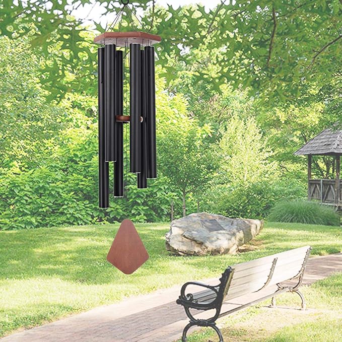 Wind Chimes Outdoor Large Deep Tone, 44 Inches Sympathy Wind Chimes Tuned Soothing Melody, Memorial Wind-Chime with 6 Heavy Tubes for Outside Decoration, Garden/Yard. Black Wind Chime