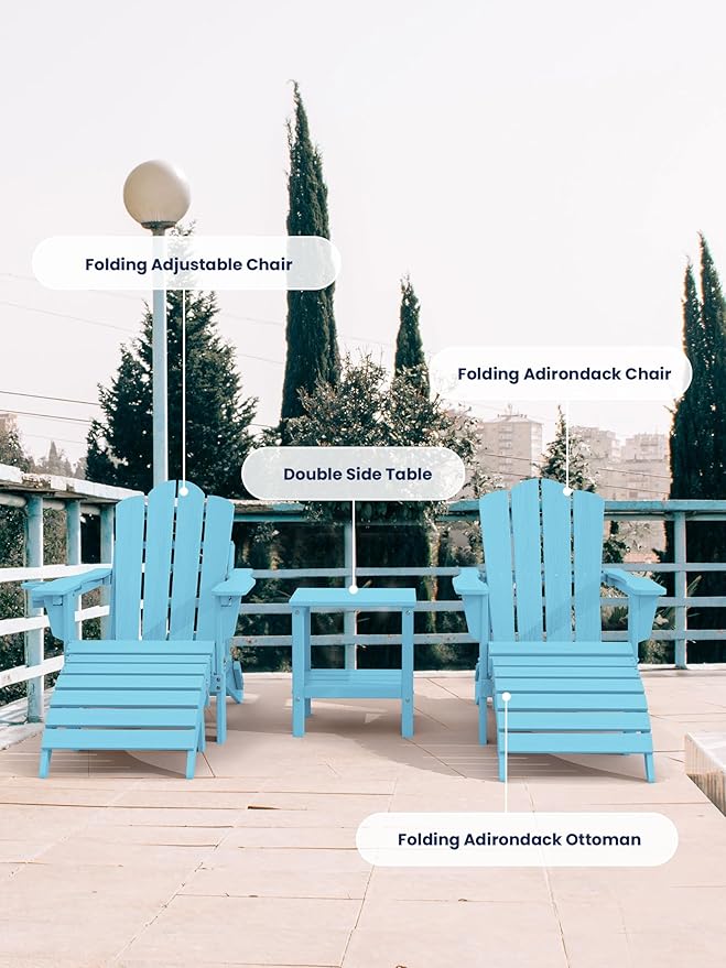 KINGYES Folding Adirondack Ottomans Set of 2 for Adirondack Chair, Light Blue