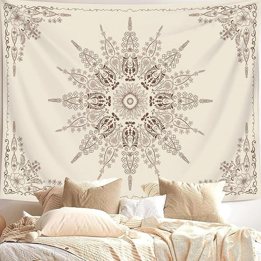 FORATER Floral Bohemian Tapestry, Flower Aesthetic Tapestry Indian Wall Hanging Boho Tapestries Mandala Room Decor for Bedroom Living Room Dorm (Flaxen, 61L x 53W)