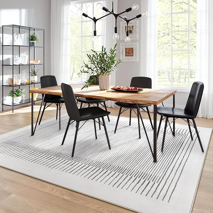 Wonnitar Striped 9x12 Rugs for Living Room, Non-Slip Soft Grey Berber Stripe Bedroom Rug, Low Pile Minimalist Floor Carpet for Dining Room Living Room Department (Grey,9' x 12')